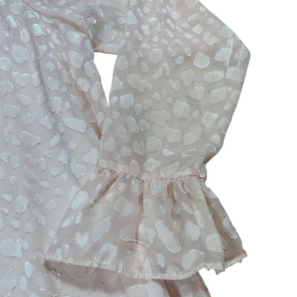 Calvin Klein Blush Pink Jacquard Mock Neck Ruffle Hem Dress L - Picture 7 of 9